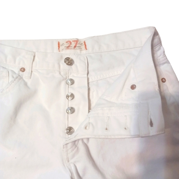Free People White Distressed Cropped Button Fly Boyfriend Jeans - Picture 3 of 8